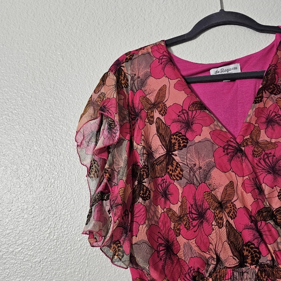 La Regazze Floral Pink Dress Sz L - Picture 3 of 11